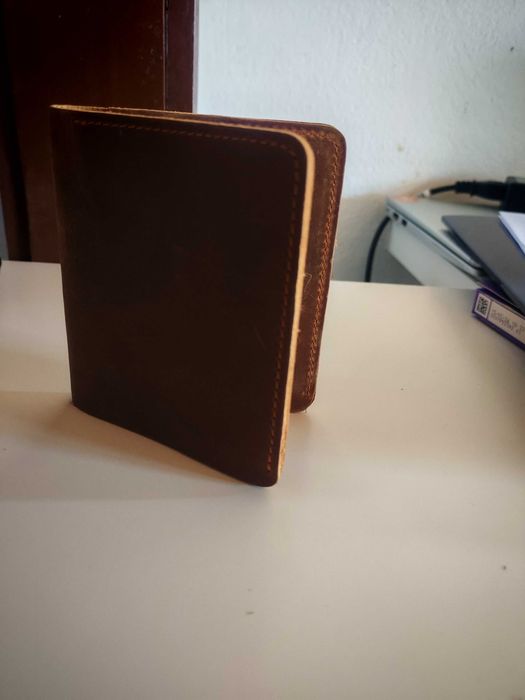 Carteira De Pele Genuíno Com Porta-Moedas (Castanho)
