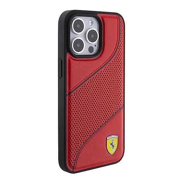 Etui Ferrari Perforated Waves Metal Logo na iPhone 15 Pro - czerwone