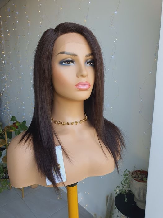 Peruka z włosów naturalnych ciemny brąz Agnieszka