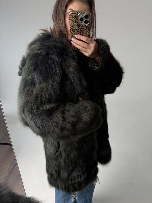 Шуба песець натуральна изумрудна зелена