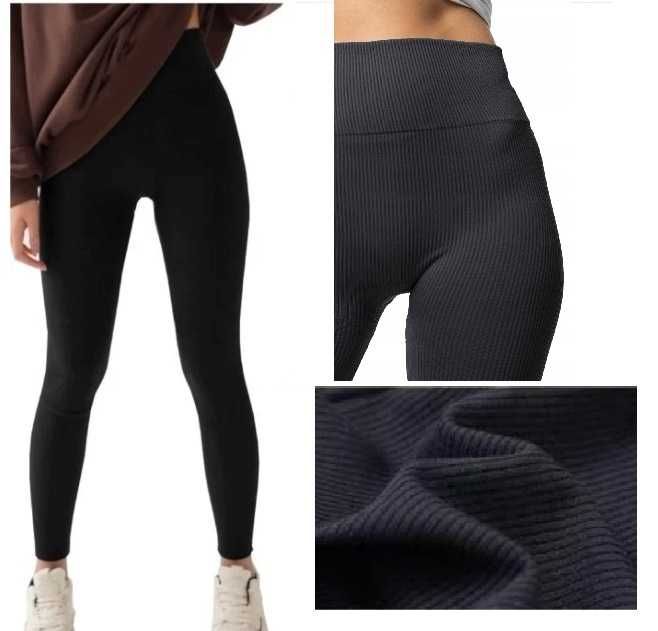 Legginsy Damskie Klasyczne Prążek CZARNE MORAJ L/XL Wysoki Stan