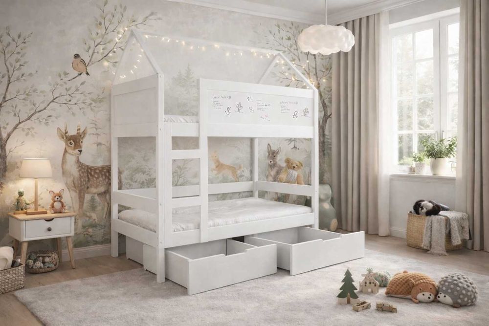 Łóżko piętrowe Domek HOUSE 2 osobowe materace 160x80 | 180x80