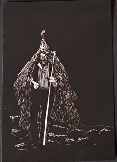 Print postal corucho tradições Portugal Soajo reprodução linogravura
