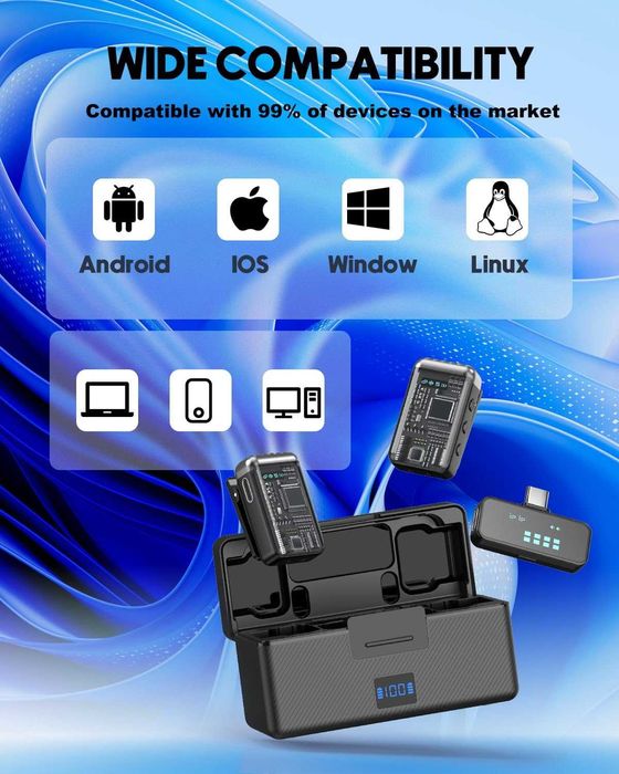 Bezprzewodowy Mikrofon Krawatowy do iPhone i Android USB-C Lightning 991