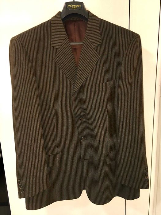 Blazer castanho  de riscas em algodão tamanho L