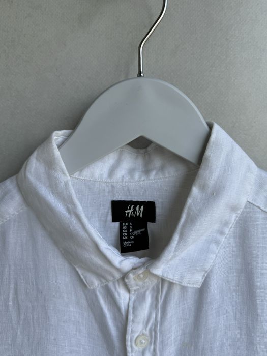 Лляна рубашка H&M белая мужская 100% лен оригинал. Чоловіча біла сорочка H&M з 100% льону оригінал