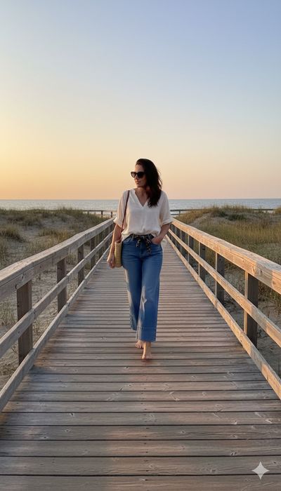 Calca de ganga de senhora perna larga com lenço