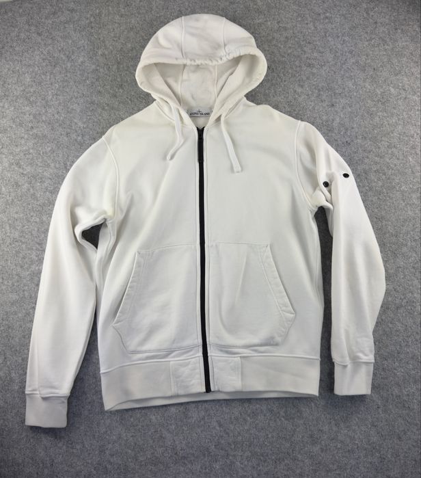 Stone Island biała rozsuwana bluza z kapturem M