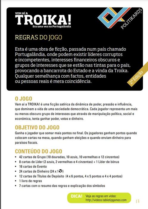 Jogo de cartas Politikards - Vem Aí a Troika