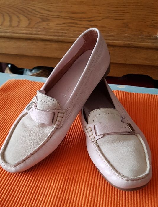 Brazylia, Mokasyny 37/38 (r. 4,5) skora, pudrowy róż, Made in Brasil