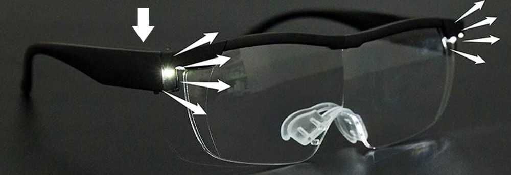 Okulary powiększające z lampką LED ładowane USB-C pokrowiec czarne