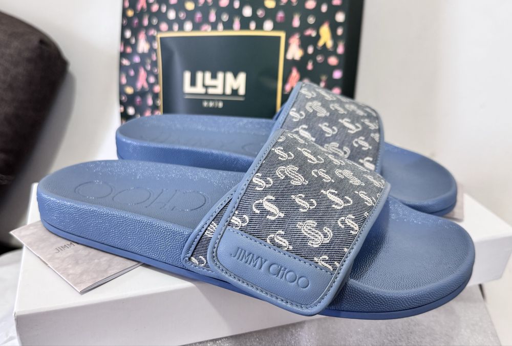 Jimmy Choo жакардові шльопанці Fitz с монограмою, оригінал! Люкс!
