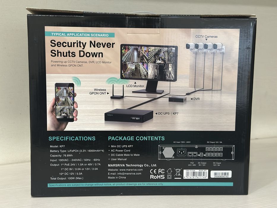 ДБЖ UPS Marsriva KP7 100W LiFePO4 для роутера ONU інтернету камер PoE