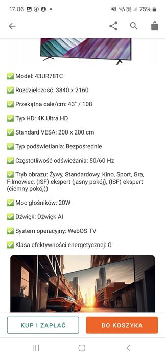 Nowy telewizor smart lg. 43