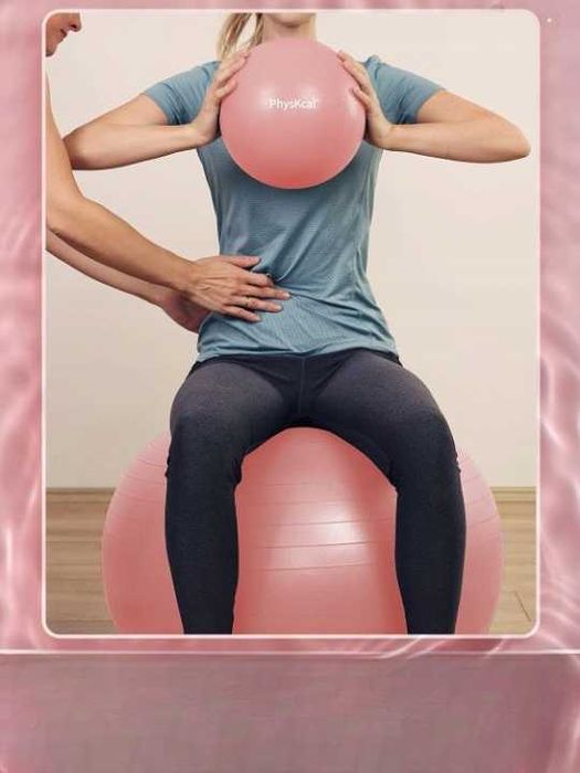 Piłka gimnastyczna 55cm + mała piłka do pilatesu + pompka, różowa