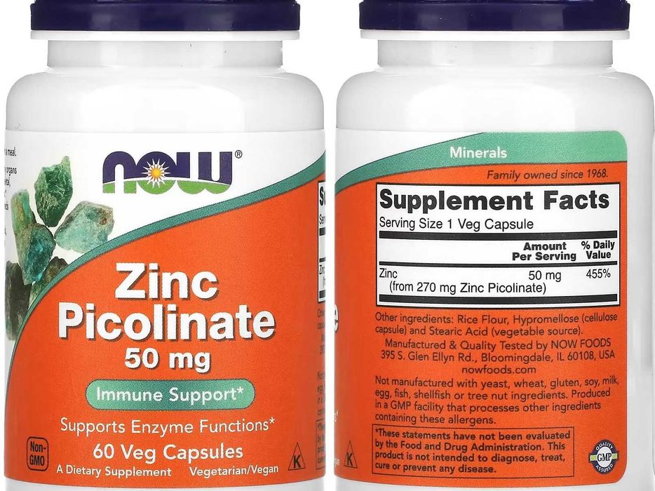 Селен, цинк піколінат хелат цитрат мінеральна добавка Now Foods