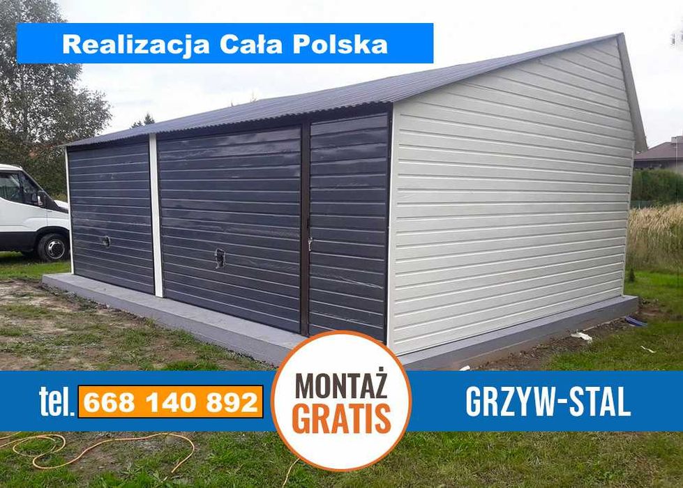 Garaż Blaszany Dwukolorowy 8x5 dwuspadowy - Garaże - GRZYWSTAL