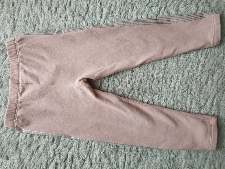 Legginsy/jegginsy ocieplane/pudrowy róż/srebrne lampasy/Cool Club/r.92