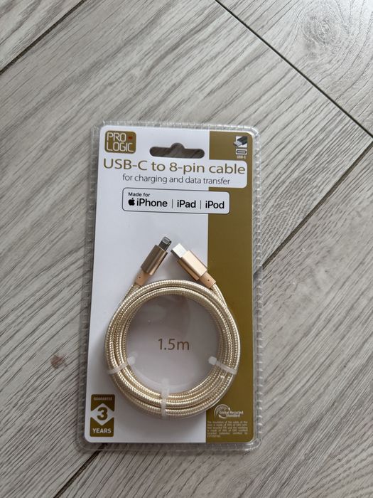 Kabel nowy 8 pinowy Lighting złoty