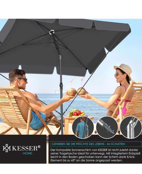 Parasol przeciwsłoneczny,prostokątny  200x125, balkon, taras,Antracyt
