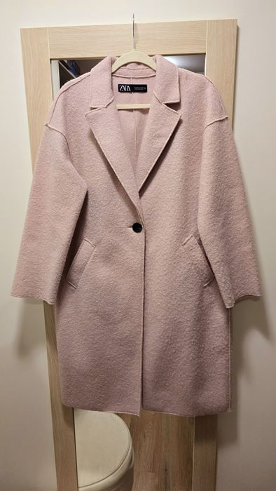 Zara nowy płaszcz damski boucle oversize pudrowy róż M