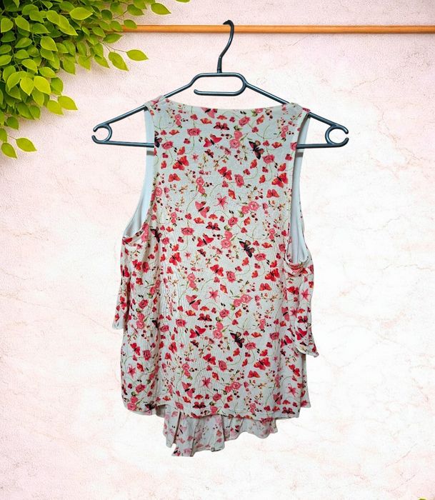 Zestaw 2x Top Amisu XS Cold Shoulder Kwiaty Motyle Boho Falbany