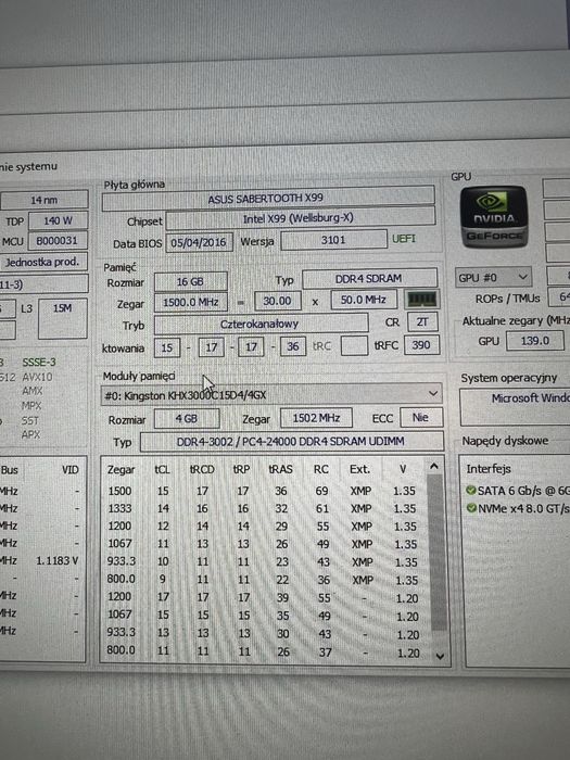Komputer i7-6800K / Asus TUF X99 Sabertooth / 16GB DDR4 / 256GB SSD + 1TB HDD / Asus Strix GTX 1070TI / 700W