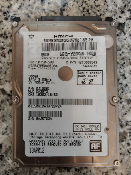 Disco HDD Hitachi 500GB 2,5" SATA para portátil – 5400RPM