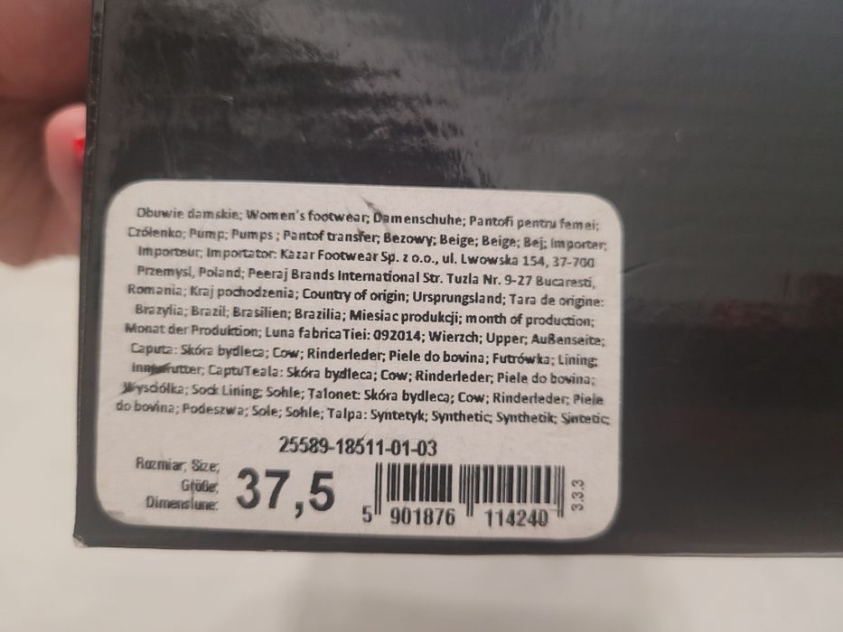 Czółenka półbuty Kazar 37,5 nude