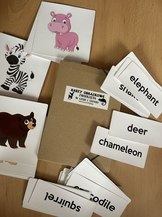 Karty obrazkowe angielski flashcards zwierzęta w lesie i safari