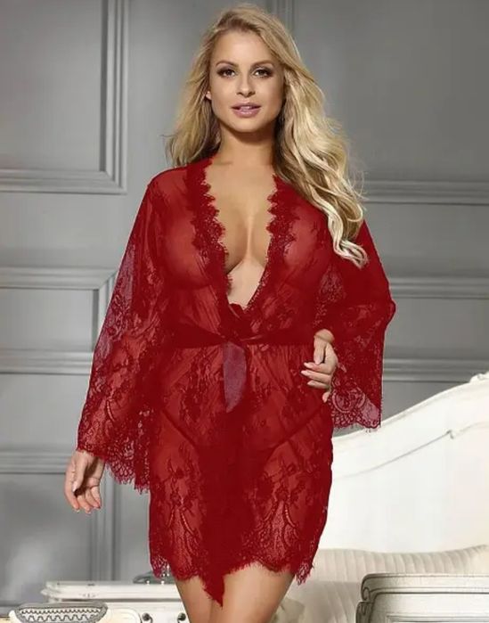 Сексуальный кружевной халатик под пояс M-6XL