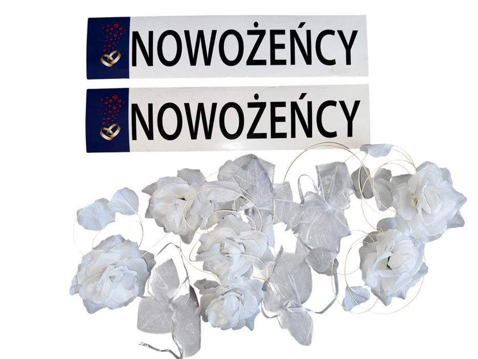 Dekoracja na samochod slubny NOWOŻEŃCY