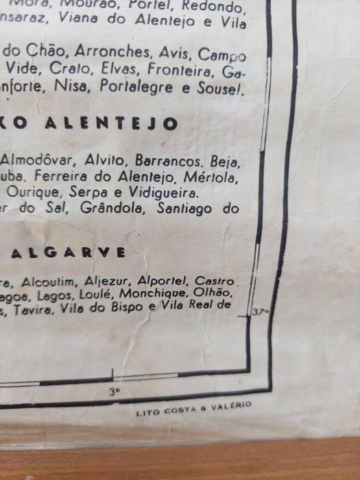 Mapa Portugal Continental J.R SILVA - Antigo Década 50/60