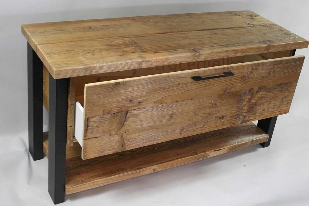 Szafka łazienkowa, stare drewno sosnowe, stalowe nogi