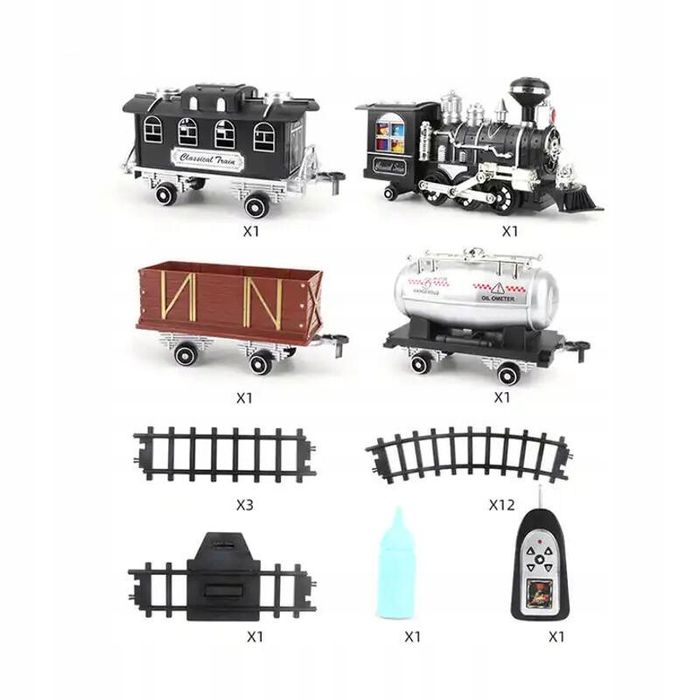 KOLEJKA ELEKTRYCZNA PAROWA DUŻA pociąg lokomotywa 4 wagony pilot 5m