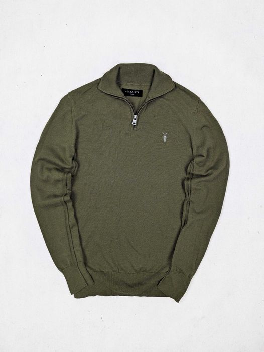 Allsaints zielony kilburn zip funnel sweter wełna S