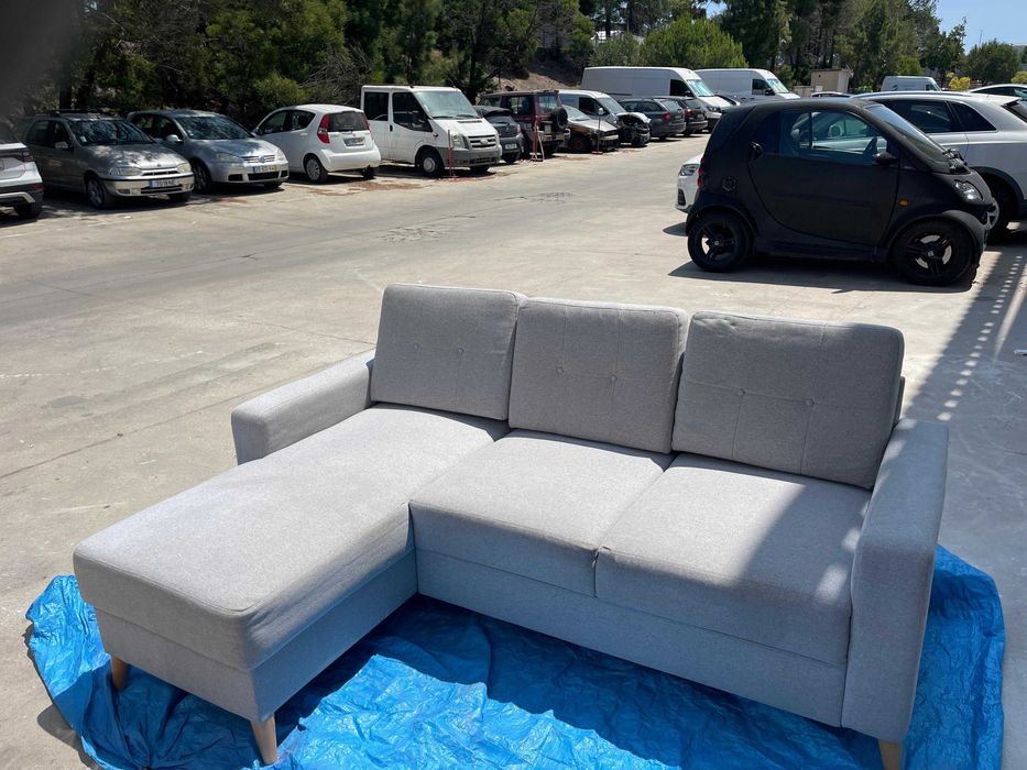 Sofa  Chaise longue 3 lugares  - Cinza estilo escandinavo