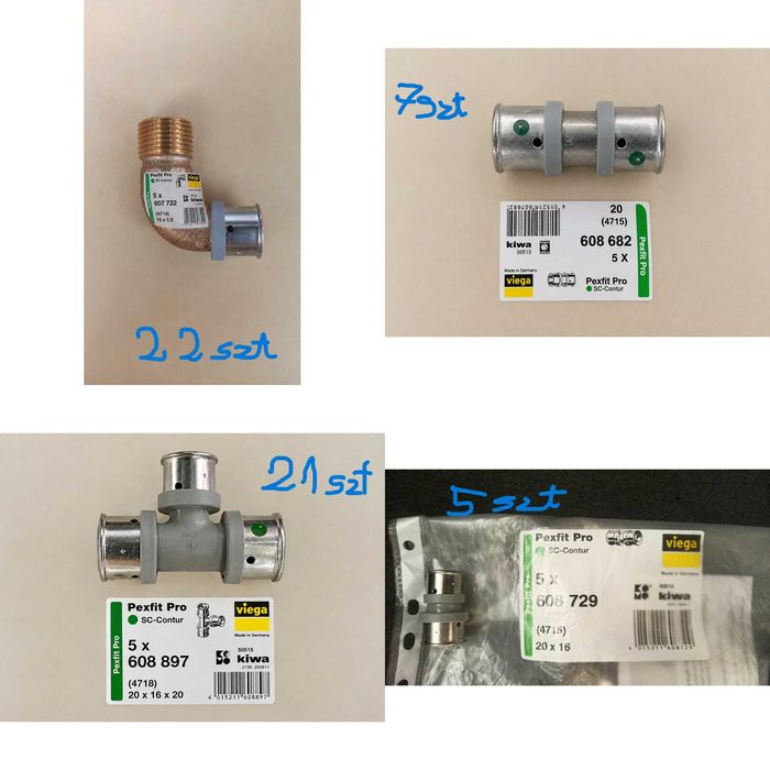Złączki kształtki Viega Pexfit Pro trójniki, kolanka, mufy 607722, 608682, 608729, 608897