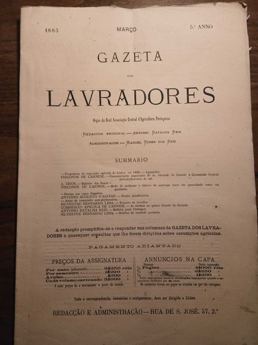 Gazeta dos Lavradores, Março de 1883