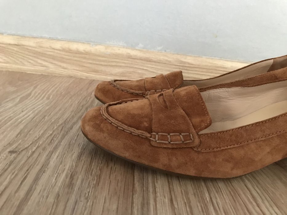 Högl czółenka na klocku 38 skóra zamsz