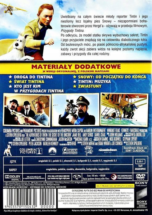 Film Przygody Tintina Płyta Dvd