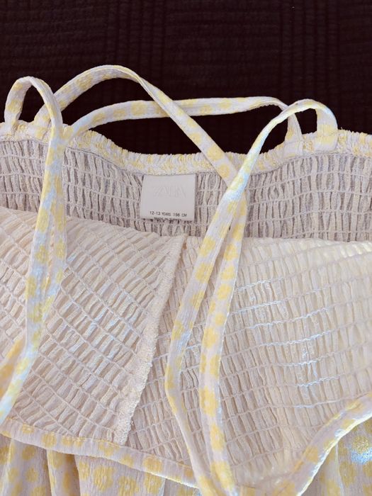 Vestido Zara Criança Amarelo e Branco 12/13 Anos