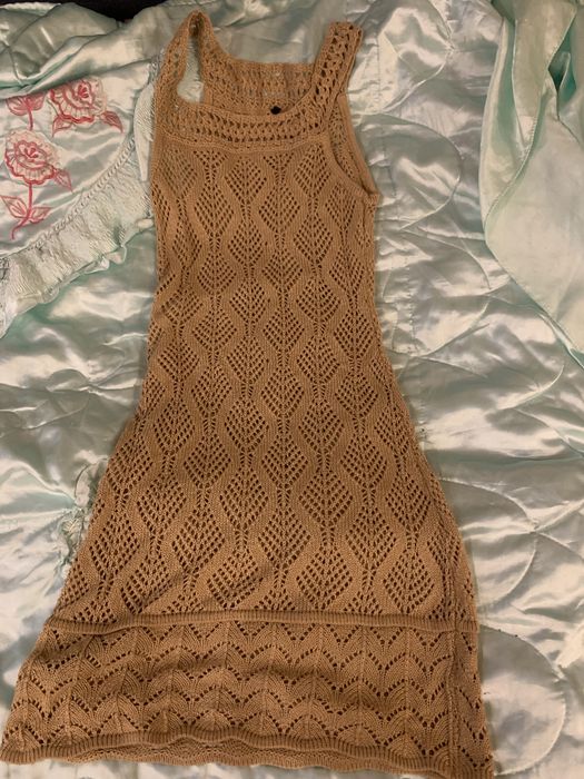 Пляжное платье сарафан вязянное беж S/M 200гр