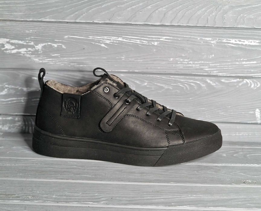 40-48рр!!! Мужские черные низкие зимние кожаные кеды кроссовки! баталы