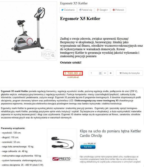 ROWER elektr.-magnet. KETTLER X5 + wbudowane TRASY ! Sklep 3600 zł !