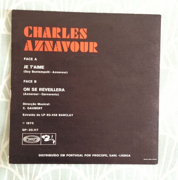 Disco Vinil "Charles Aznavour ‎– Je T'Aime / On Se Reveillera"