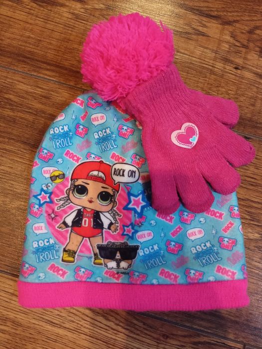 Czapka rękawiczki LOL laleczka komplet dla 3-4 latki