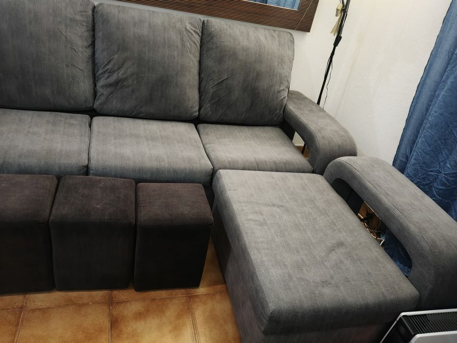 Sofá Cinzento com chaise long amovível