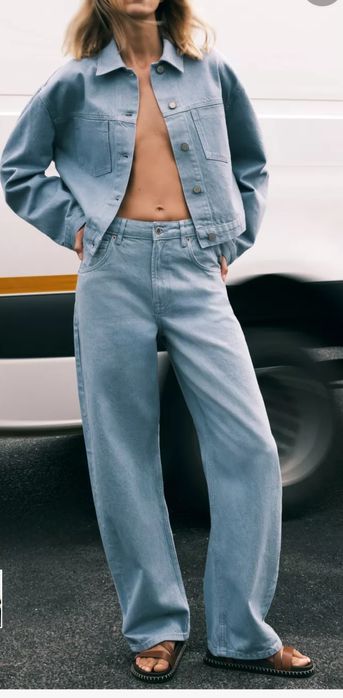 Spodnie jeans dżins Zara 46 44 mid rise tapered leg baby Blue