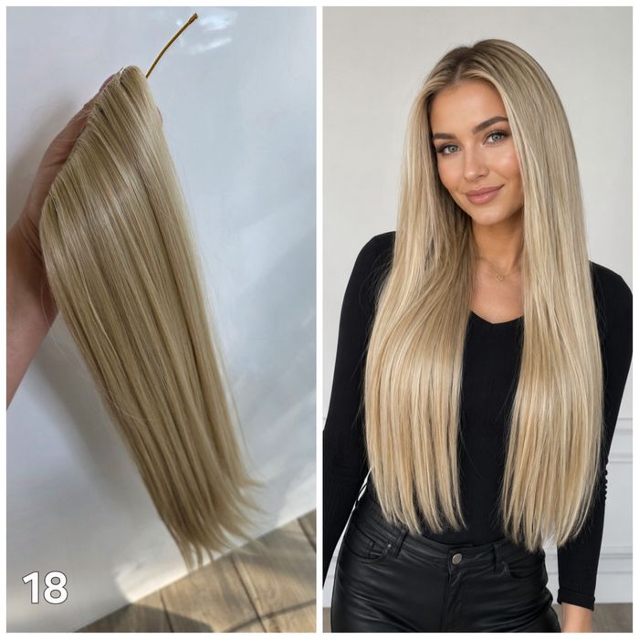 Clip-in kolor szampański blond, nr.18 Włos bioproteinowy-termiczny. Jakość premium!